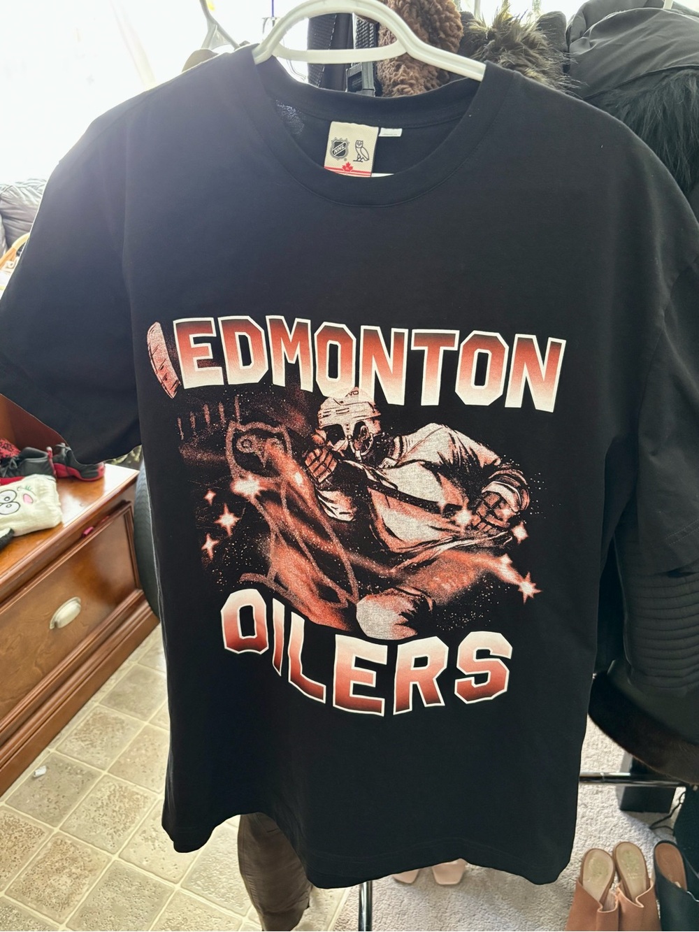 OVO X Edmonton Oilers Black and Orange Graphic Tee